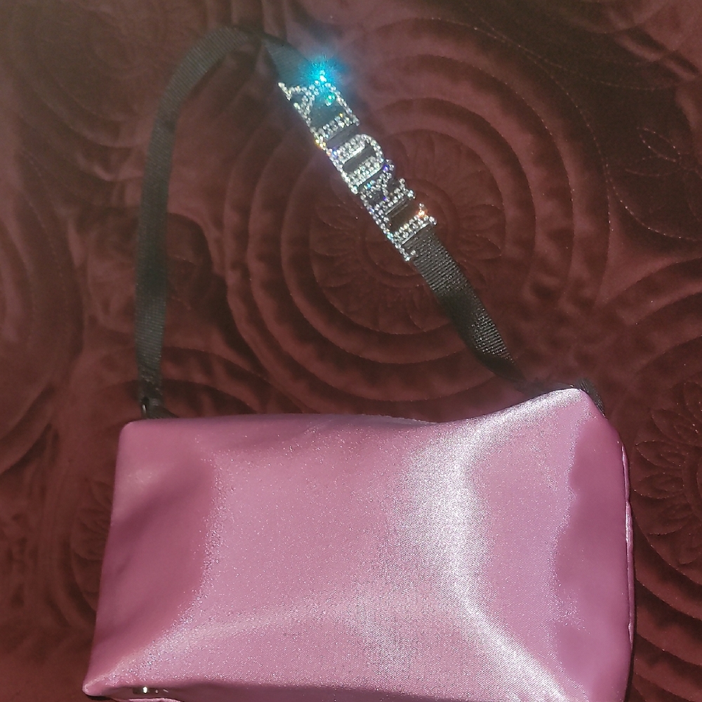 Pink Satin Bag with Rhinestone Strap
